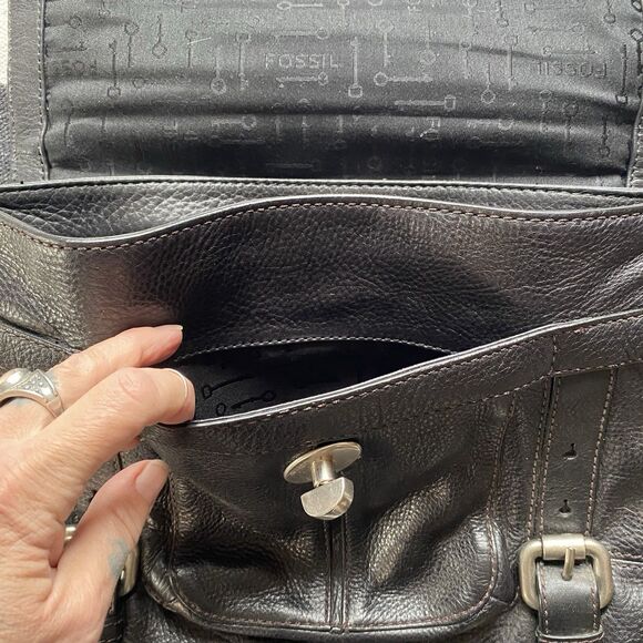 Y2K Fossil Black Leather Maddox Top Handle Crossbody Satchel Purse Handbag. - Picture 9 of 16